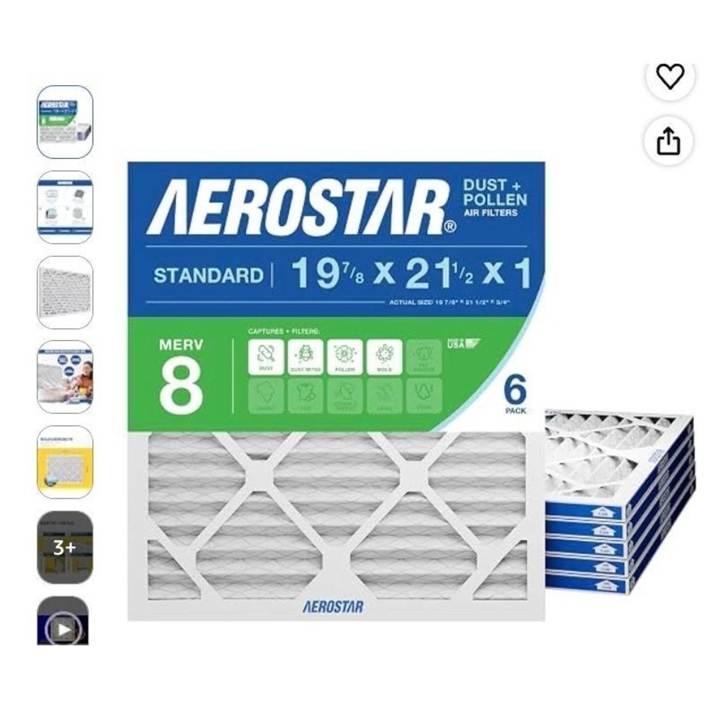 Aerostar 20x22x1 MERV 8 Pleated HVAC Air Filter (Case of 6) | 19.875 x 21.5 x 1
